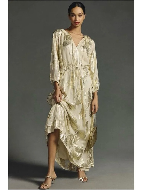 Anthropologie Dresses & Skirts - Anthropologie (Pinnacle) | Sheer Metallic Gold Dress, L NWT
